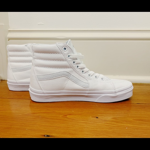 triple white high top vans